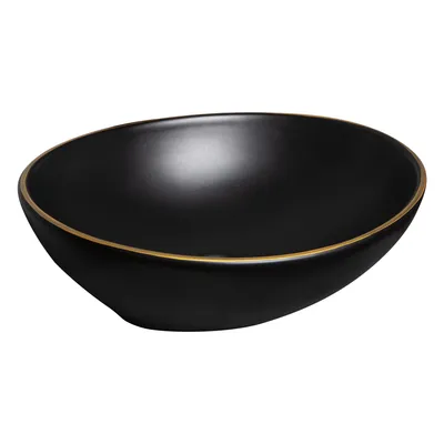 Zdjęcie produktu dla Umywalka owalna nablatowa KERRA KR-707 BL/G, czarna ze złotym rantem, ceramiczna, 42 cm