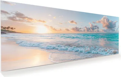 Produktbild von Glasbild 150x60cm in XXL für Wohnzimmer, Schlafzimmer Motiv Sonnenaufgang Strand