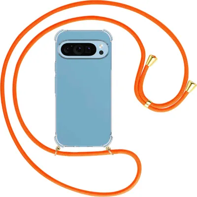 Produktbild von Handykette Backcover-Schutzhülle mit Band (Metall goldfarben) für Google Pixel 9 - neonorange