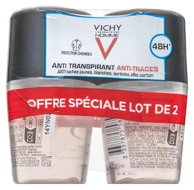 Obrázok produktu pre Vichy Homme antiperspirant 48H Anti-Perspirant Anti-Stains 2 x 50 ml