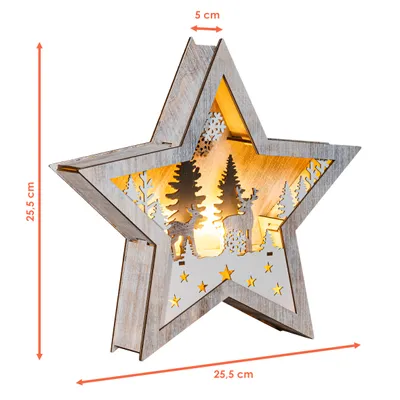Immagine prodotto di Stella luminosa decorativa da tavolo - circa 25,5 x 5 x 25,5 cm - 6 LED bianchi caldi / per uso interno / a batteria