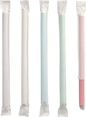 Produktbild von 200 Bubble Tea Halme Papier Ø 12 mm · 20 cm farbig sortiert einzeln gehüllt. einseitig spitz