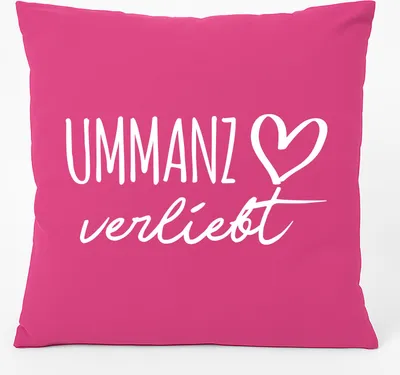 Produktbild von Huuraa Kissen Ummanz verliebt 40x40cm mit Füllung Fuchsia Baumwolle Dekokissen Geschenkidee