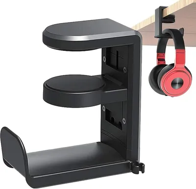 Produktbild von Headset-Haken - Kopfhöreraufhänger - Headset-Ständer - mit verstellbarer und drehbarer Armklemme - Kopfhörerhalterung für unter den Schreibtisch
