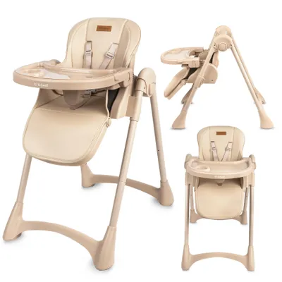 Produktbild von Kidwell FORTO Hochstuhl klappbar – Verstellbarer Babyhochstuhl mit Doppelablegetablett & 7 Höhenstufen Beige