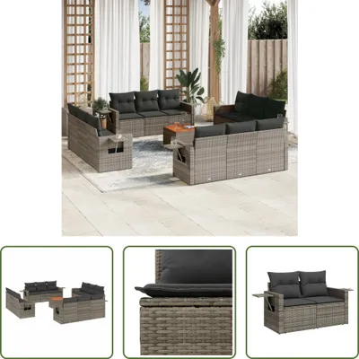 Produktbild von The Living Store 13-tlg. Garten-Sofagarnitur mit Kissen Grau Poly Rattan