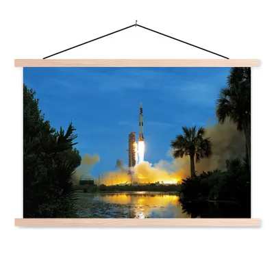 Produktbild von MuchoWow® Textilposter Törichter Start des Space Shuttle 120x80 cm mit holzfarbenen Rahmen - Aufhängeset