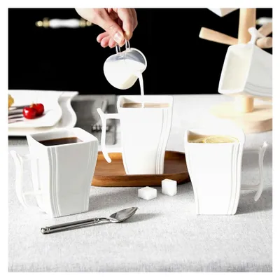 Produktbild von FLORA Serie, 330 ml (10,4 * 7,5 cm) 6-teiliges Kaffeeservice in Cremeweiß, Porzellan, eckig, für 6 Personen