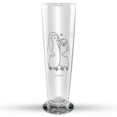Produktbild von Mr. & Mrs. Panda Bierglas Pinguin umarmen - Transparent - Geschenk, Liebe, Hochzeit, Glasbierglas, Trinkglas, Bier Glas, Verknallt, Glasbecher, Umarmung Verliebt