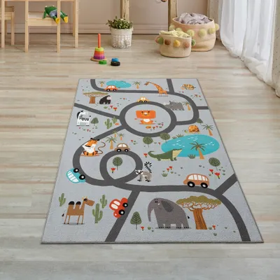 Obrázek produktu pro Dětský koberec Safari protiskluzový šedý hrací koberec street rug velikost - 80 x 150 cm