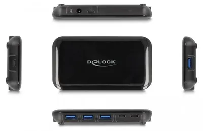 Produktbild von DeLOCK 7 Port USB 3.2 Gen 2 Hub mit 4 USB Typ-A und 3 USB Type-C Ports, USB 3.2 Gen 2 (3.1 Gen 2) Type-C, USB 3.2 Gen 2 (3.1 Gen 2) Type-A, USB 3.2 Gen 2 (3.1 Gen 2) Type-C, 10000 Mbit/s, Schwarz, Kunststoff, Rundkabel