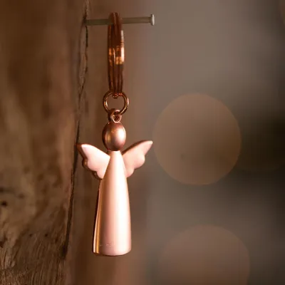 Image de Pendentif/porte-clés « Roues et anges » en cuivre, 4 x 3 cm