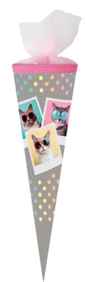 Produktbild von Nestler Schultüte 50cm rund Tüllverschluss mit Textilborte "Cool Cats"