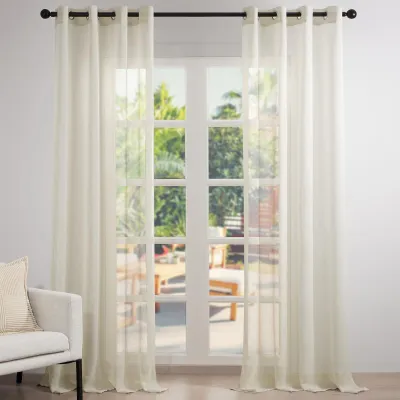 Gardinen mit Ösen, beige, Leinenoptik, 2 Stück, 140x200 cm