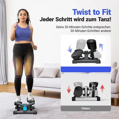 Produktbild von Mini-Stepper – Fitnessgerät mit Widerstandsbändern – LCD-Display – Belastbarkeit: 150 kg – Schwarz