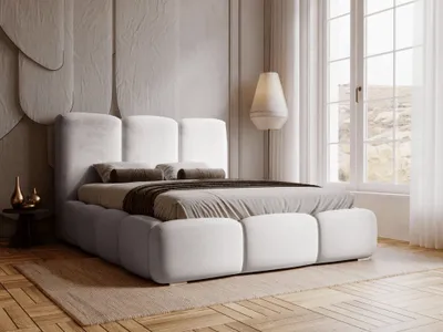 Produktbild von GRAINGOLD Exklusive Polsterbett 180x200 cm Bubble - Designerbett mit Velour Stoff, Bettkasten & Lattenrost - Hellgrau (Magic velvet 2218)