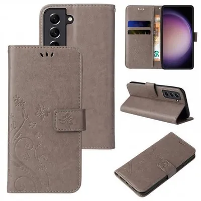 Produktbild von Kunstleder Flip-Hülle Floral für Samsung Galaxy S23 Serie - Farbe: Grau - Modellkompatibilität: Für Samsung Galaxy S23