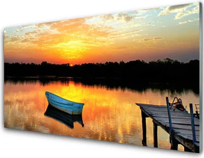 Produktbild von Acrylglasbilder 100x50 Wandbild Druck Boot Brücke See Landschaft