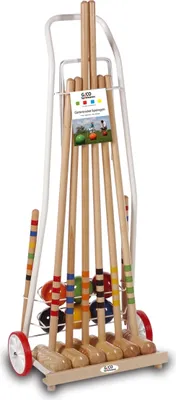 Produktbild von GICO Krocket Set Family 6 Spieler Transportwagen 80&100 cm Schlägerlänge - Qualitätsware  EU 3136