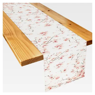 Produktbild von Tischläufer mit Kirschblütenmotiv, moderner eleganter Tischläufer für Frühling, abwaschbar, 33x183cm
