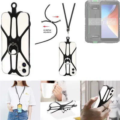 Produktbild von K-S-Trade 3in1 Handykette Handyband Handykordel Halsband Smartphone-Ring Handy-Ring kompatibel mit Doogee S41 Plus Fingerhalterung Handyring