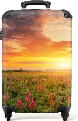 Produktbild von NoBoringSuitcases.com® Koffer Handgepäck Trolley Rollkoffer Kleine Reisekoffer mit 4 Rollen - Blumen - Gras - Natur - Sonnenuntergang - Cabin Size < 55x40x23 cm & 55x40x20 cm - Fotokoffer - Kabinenkoffer - BoardgepäckHandgepäck Koffer 55x35x20 cm, 36L,