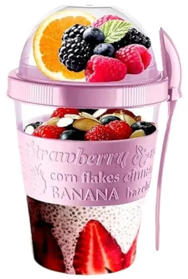 Obrázok produktu pre Kelímok na jogurt s lyžičkou, objem 600 ml, bez BPA, opakovane použiteľný, vhodný na cesty