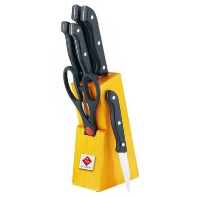 Produktbild von Renberg Messerblock Messerset 7-teilig Edelstahl + Holzblock RB-2568