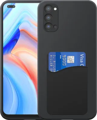 Zdjęcie produktu dla Etui na telefon Oppo Reno 4 5 G z silikonowym uchwytem na kartę - elastyczne etui na tył z silikonu TPU z silikonowym uchwytem na kartę - czarne - Smartphonics