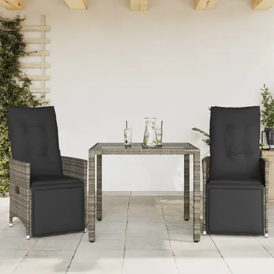 Obrázek produktu pro Maison Exclusive - 3dílný zahradní bistro set s poduškami šedý polyratan