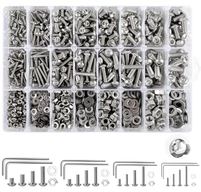 Immagine prodotto di Set di viti da 1280 pezzi, da M3 a M6, in acciaio inossidabile 304, a testa bombata con esagono interno, completo di dadi e rondelle