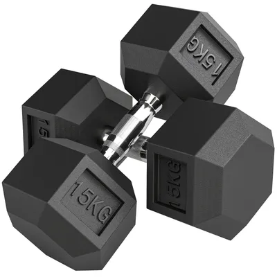 Image de Haltères - Ensembles de haltères - Poids de musculation - Haltères en fonte noire - Ensemble de 2 haltères de 15 kg
