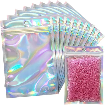 Imagen del producto de TRANKIELO® - 100 bolsas de aluminio con cierre hermético tipo cremallera, de 10x15 cm. Holográficas, resistentes a olores y reutilizables