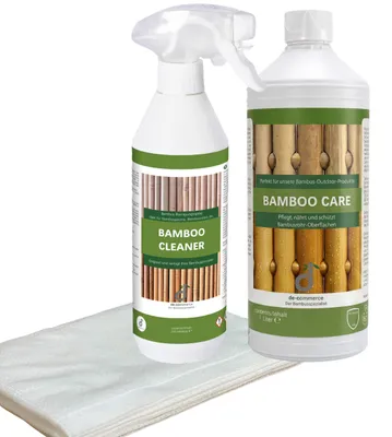 Productafbeelding van Bamboe omheining onderhoudsset met bamboe verzorgingsolie, bamboe reinigingsspray en 5 onderhoudsdoekjes voor buitengebruik
