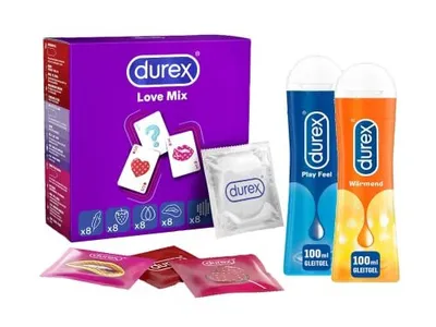 Produktbild von Durex Love Mix Kondom-Set mit Durex Love Mix Kondomen - 40er Großpackung (1x40 Stück) & Durex Play Gleitgel Ausprobierpaket für Sie und Ihn | Wärmend & Feel (2 x 100ml)