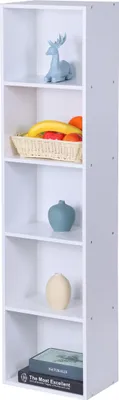 Obrázok produktu pre Knižnica Relaxdays, VxŠxH: 132 x 32 x 24 cm, 5 priehradiek, kubická knižnica, otvorená stojaca knižnica do obývačky, biela