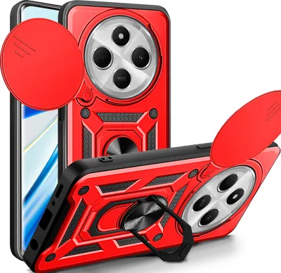 Produktbild von Outdoor Panzer Hülle für Xiaomi Redmi 14C / Poco C75 – Kameraschutz, Ringhalter & Stoßfest Rot