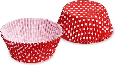 Immagine prodotto di Pasticceria cupcake bianco e rosso con puntini 50x30mm 40pz - Wimex