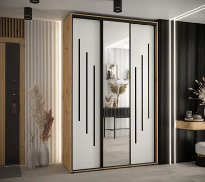 Produktbild von Kleiderschrank ASIRI 9 - 150/60 cm, Eiche handwerklich / weiß / schwarz
