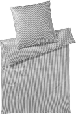 Produktbild von elegante Mako-Satin-Bettwäsche-Garnitur Hamburger Streifen Farbe grau-weiß Größe 200x200cm+2x70x90cm