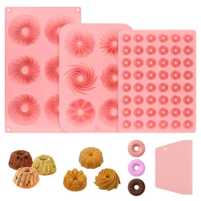 Immagine prodotto di Set di 3 mini stampi in silicone per tortini, con spatola, riutilizzabili, antiaderenti, ideali per preparare torte e muffin