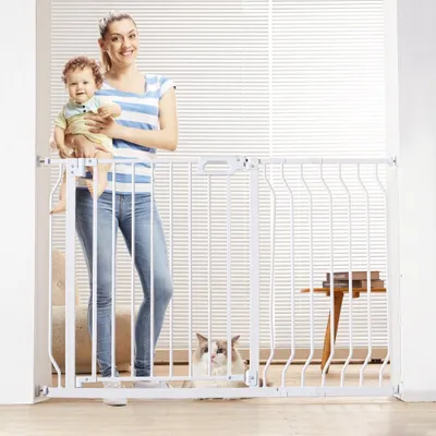 Image de Barrière de sécurité pour animaux domestiques, Largeur 749-1229mm - Barrière de sécurité pour escaliers, Réversible, Hauteur 762mm - Barrière Bébé Blanche Sans Percer