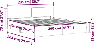 Imagen del producto de Estructura de cama con cabecero e iluminación LED, color gris cemento