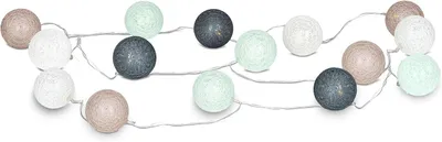Productafbeelding van Levandeo Lichtsnoer met 15 LED-bollen - Katoen - Mintgroen - Bruin - Wit