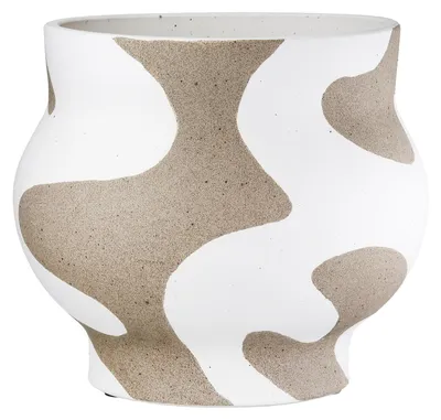 Productafbeelding van Gilde vaas, rond, "Areno", keramiek, beige, wit, verpakking met 2 stuks, hoogte 20 cm, diameter 22,5 cm. Artikelnummer: 58542, EAN: 4063387585429