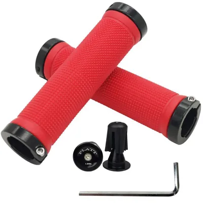 Zdjęcie produktu dla Chwyty kierownicy gumowe, antypoślizgowe, czerwone, do rowerów górskich/BMX, z aluminiowymi nakładkami, średnica 22,2 mm