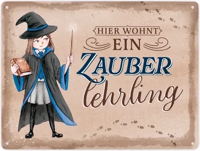 Produktbild von Zauberschülerin Metallschild XXL in 28x38 cm in blau mit Spruch Hier wohnt ein