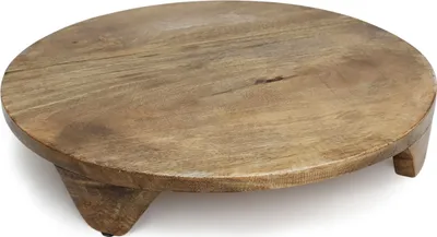Image de 1.04 Assiette décorative en bois de manguier sur pieds - Ø 38 cm env - Assiette de service ronde sur pieds