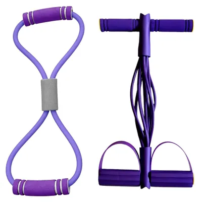 Produktbild von Widerstandsband mit Pedalen - 8-Röhren Elastisches Yoga-Seil mit Griff und verstellbarem Widerstand für Dehnübungen | Für Fitness-Training und Pilates