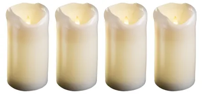 Produktbild von 4er Set LED Stumpenkerzen groß - Echtwachskerze mit beweglicher Flamme flackernd - Timerfunktion für 6 Stunden Warmweißes Licht 7,5cm Durchmesser 15cm Höhe - 2 AA Batterien nötig